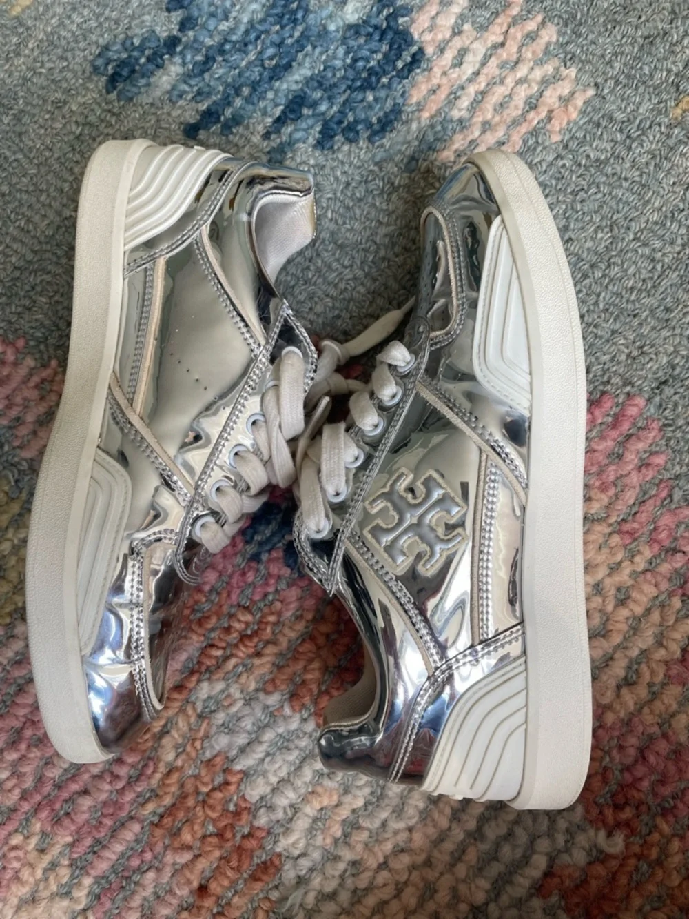 Tory Burch Clover Court Silver Sneakers Women 7.5